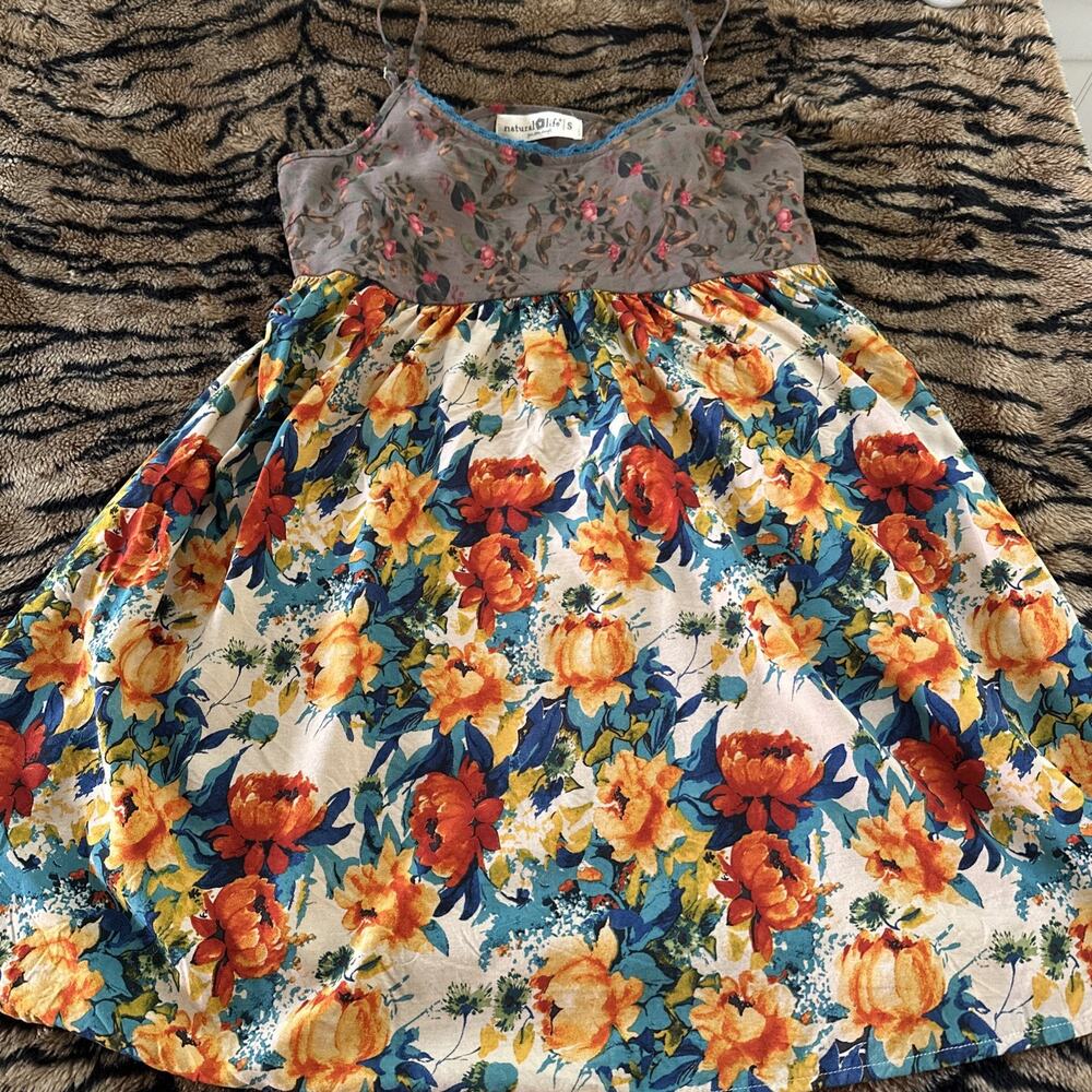 Natural Life Bold Floral Spaghetti Strap Long Top Size S Boho Retro Vibes Fairy